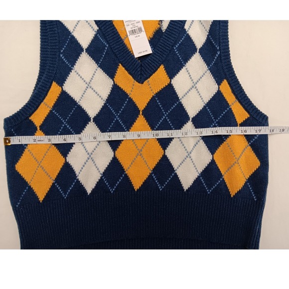 American Eagle Outfitters Argyle Sweater Vest Navy Blue Yellow White Women's M - Picture 7 of 9